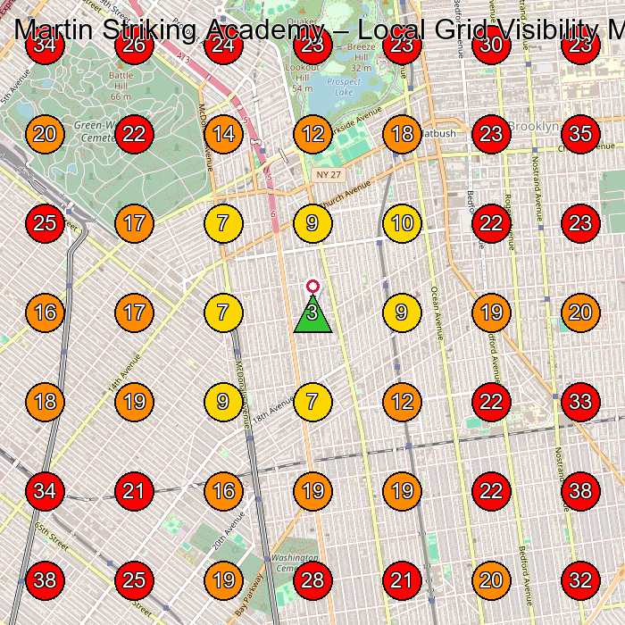 Martin Striking Academy GeoGrid visibility map for Martial Arts School in Brooklyn